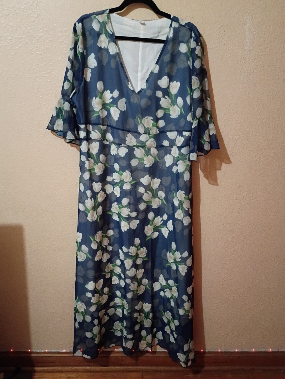 Size XXL Blue Floral V-Neck Dress